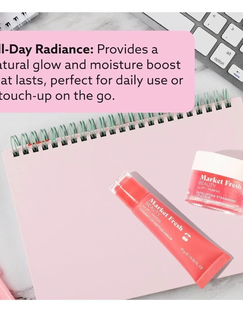 Market Fresh Beauty Cherry Lip Serum & Exfoliating Strawberry Lip Set - Pink NIB